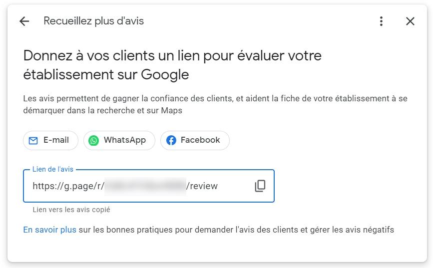 Lien Avis Google Business Profile