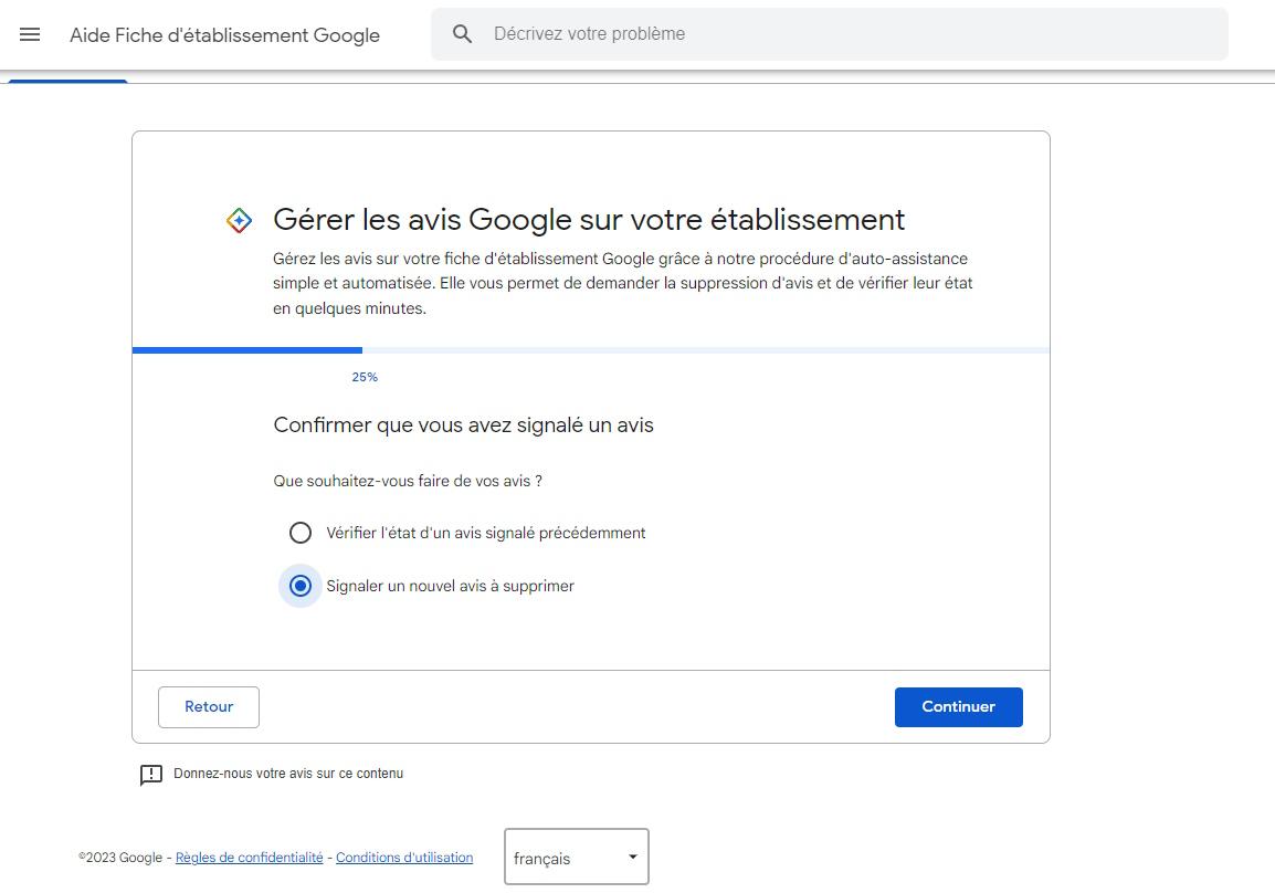 Suppression d'un avis Google