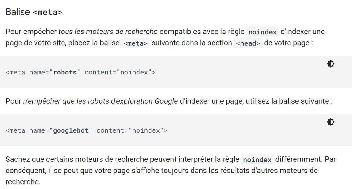 Balise noindex meta