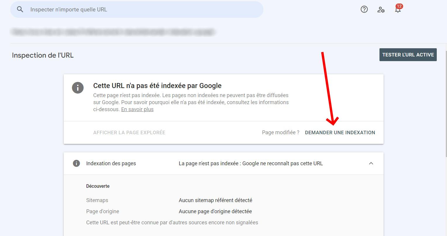 Demande indexation Google Search Console