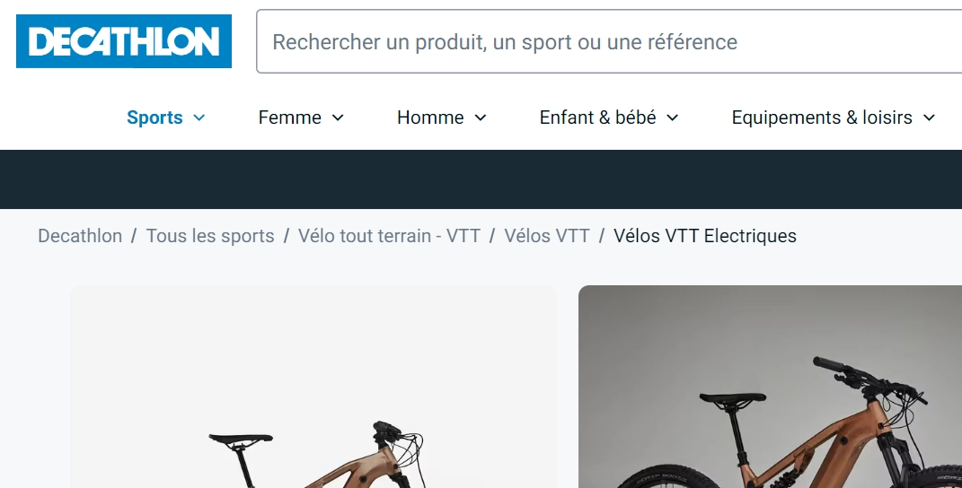 Exemple de bracrumbs site e-commerce